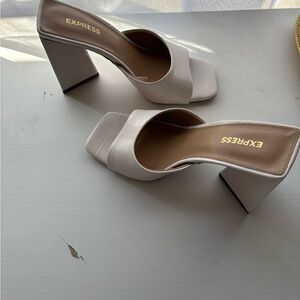 Express Cream Croc-Embossed Block Heel Muffled Mule